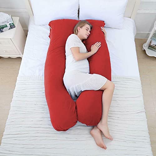 U Shape Fully Comfortable Microfibre Solid Pregnancy Pillow (Red)