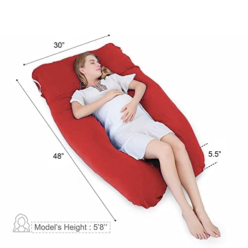 U Shape Fully Comfortable Microfibre Solid Pregnancy Pillow (Red)