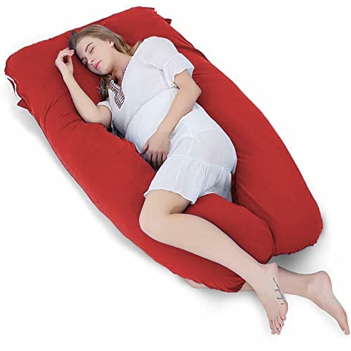 U Shape Fully Comfortable Microfibre Solid Pregnancy Pillow (Red)