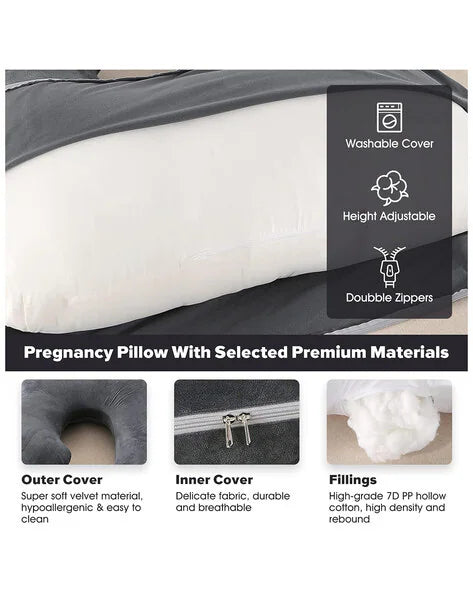 J Shape Premium Quality Maternity Pillow with cover (Black)