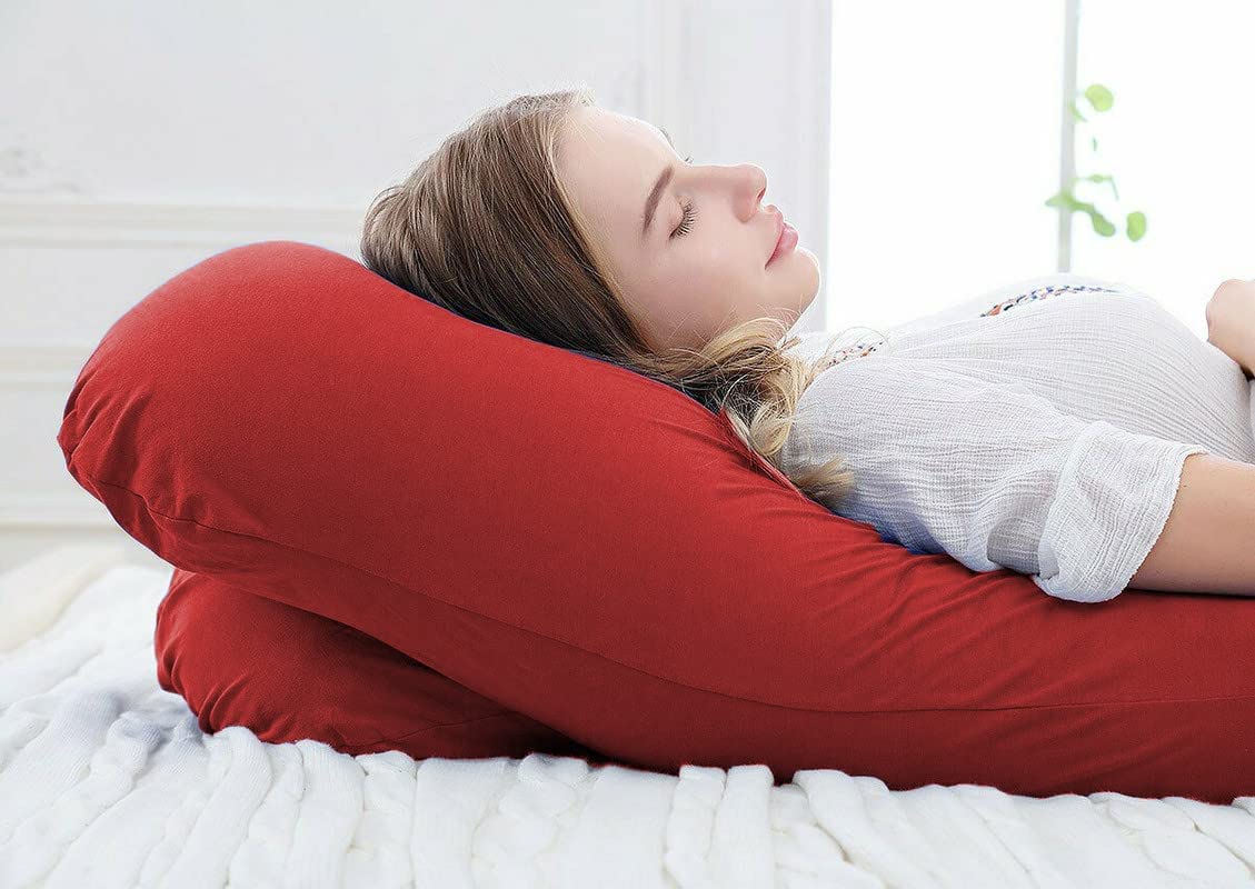 U Shape Fully Comfortable Microfibre Solid Pregnancy Pillow (Red)