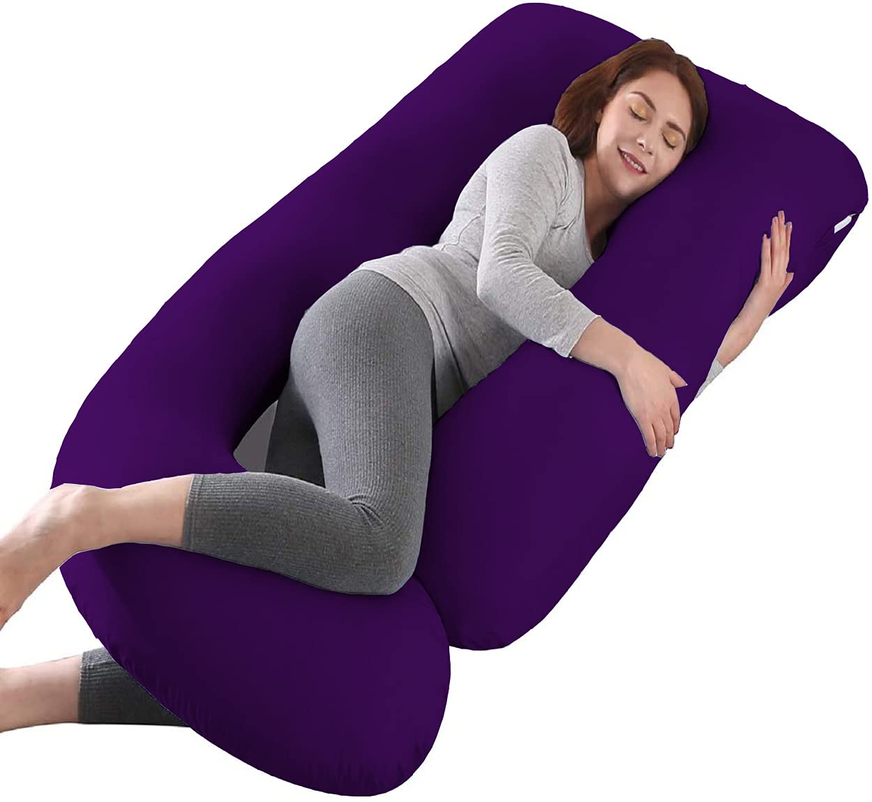 J Shape Fully Comfortable Microfibre Solid Pregnancy Pillow (Purple)