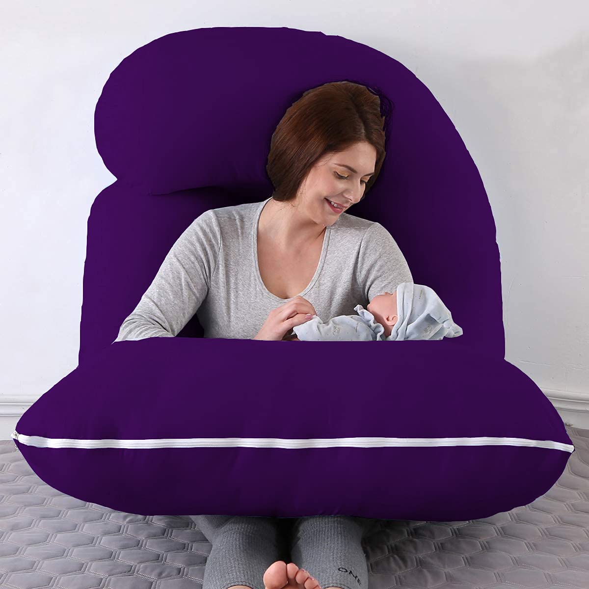 J Shape Fully Comfortable Microfibre Solid Pregnancy Pillow (Purple)