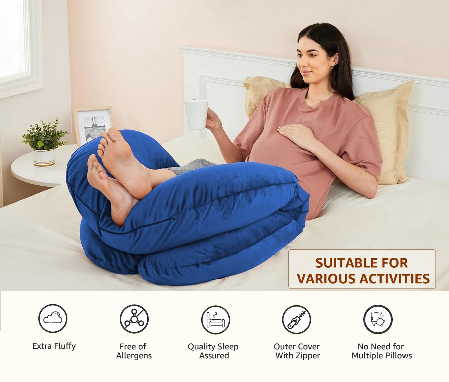 U Shape Fully Comfortable Microfibre Solid Pregnancy Pillow (Blue)