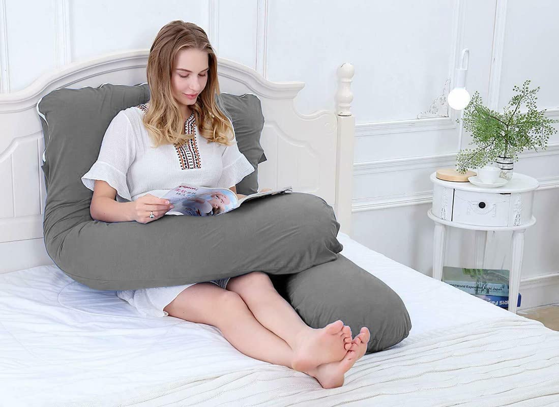 U Shape Fully Comfortable Microfibre Solid Pregnancy Pillow for Women (Grey)