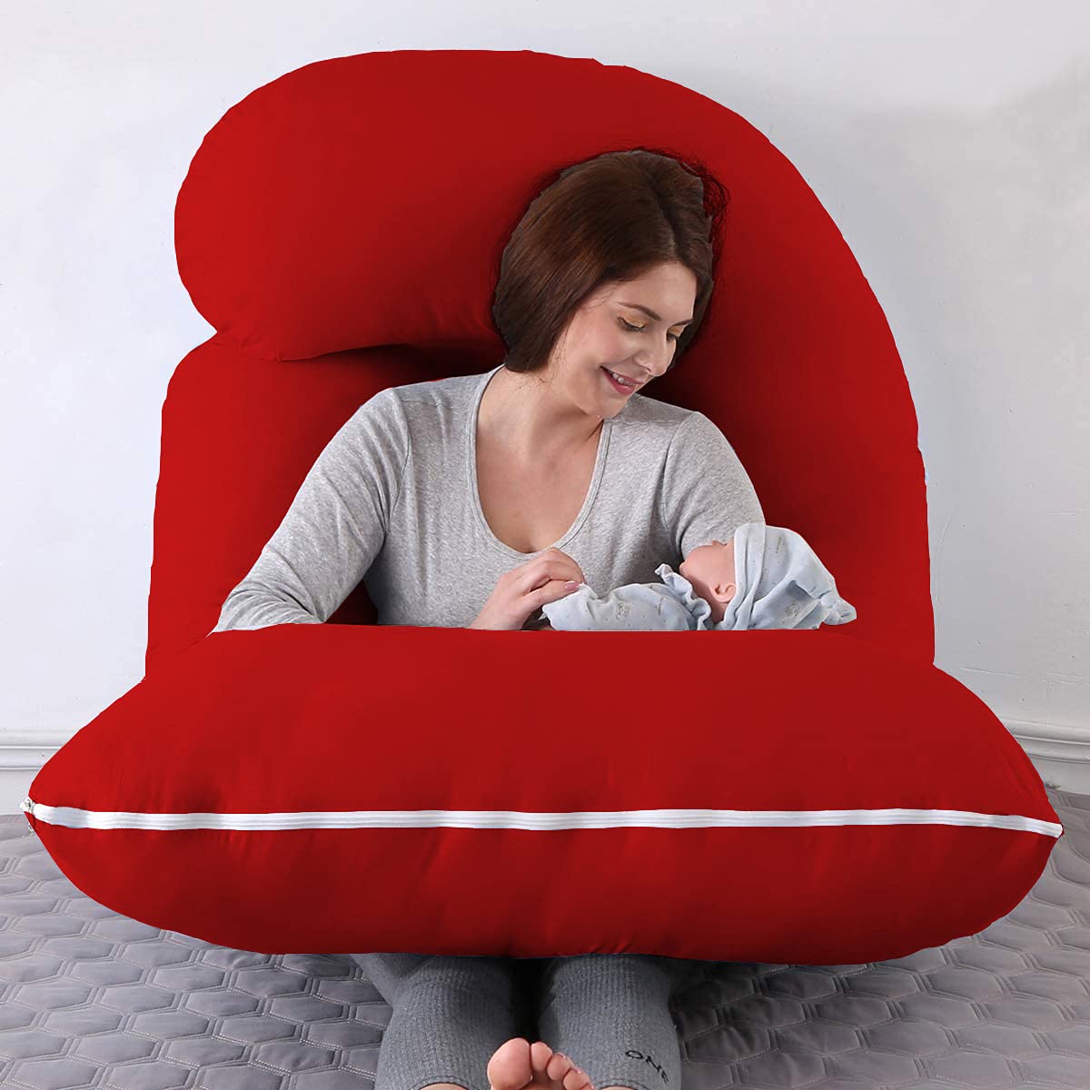 J Shape Comfortable Premium Quality Pregnancy Pillow For Women (Red)