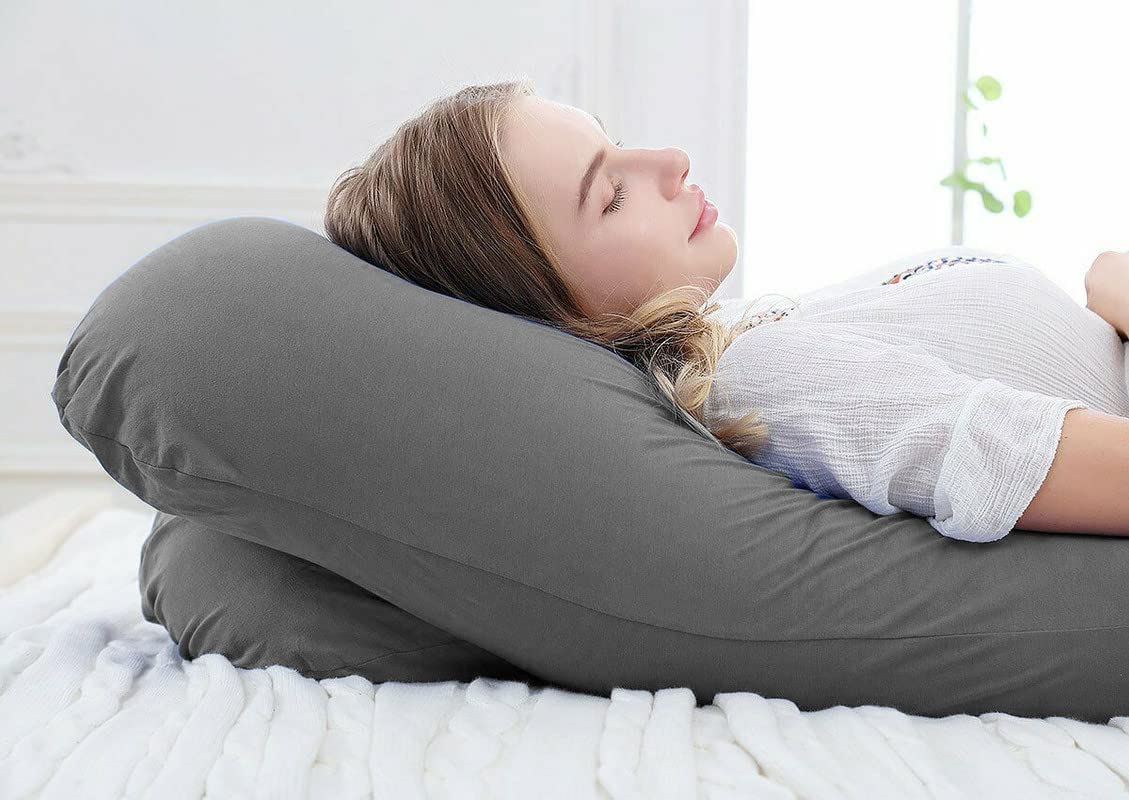 U Shape Fully Comfortable Microfibre Solid Pregnancy Pillow for Women (Grey)