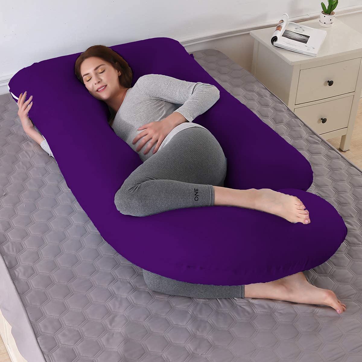 J Shape Fully Comfortable Microfibre Solid Pregnancy Pillow (Purple)