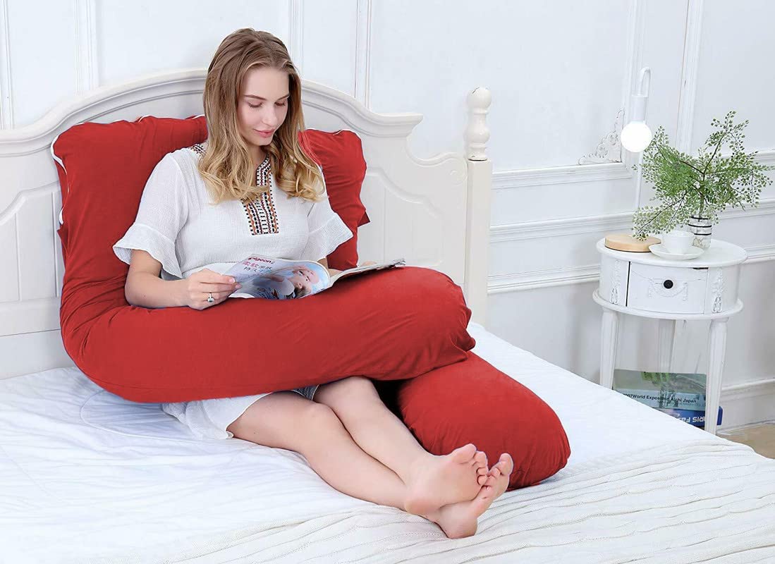 U Shape Fully Comfortable Microfibre Solid Pregnancy Pillow (Red)