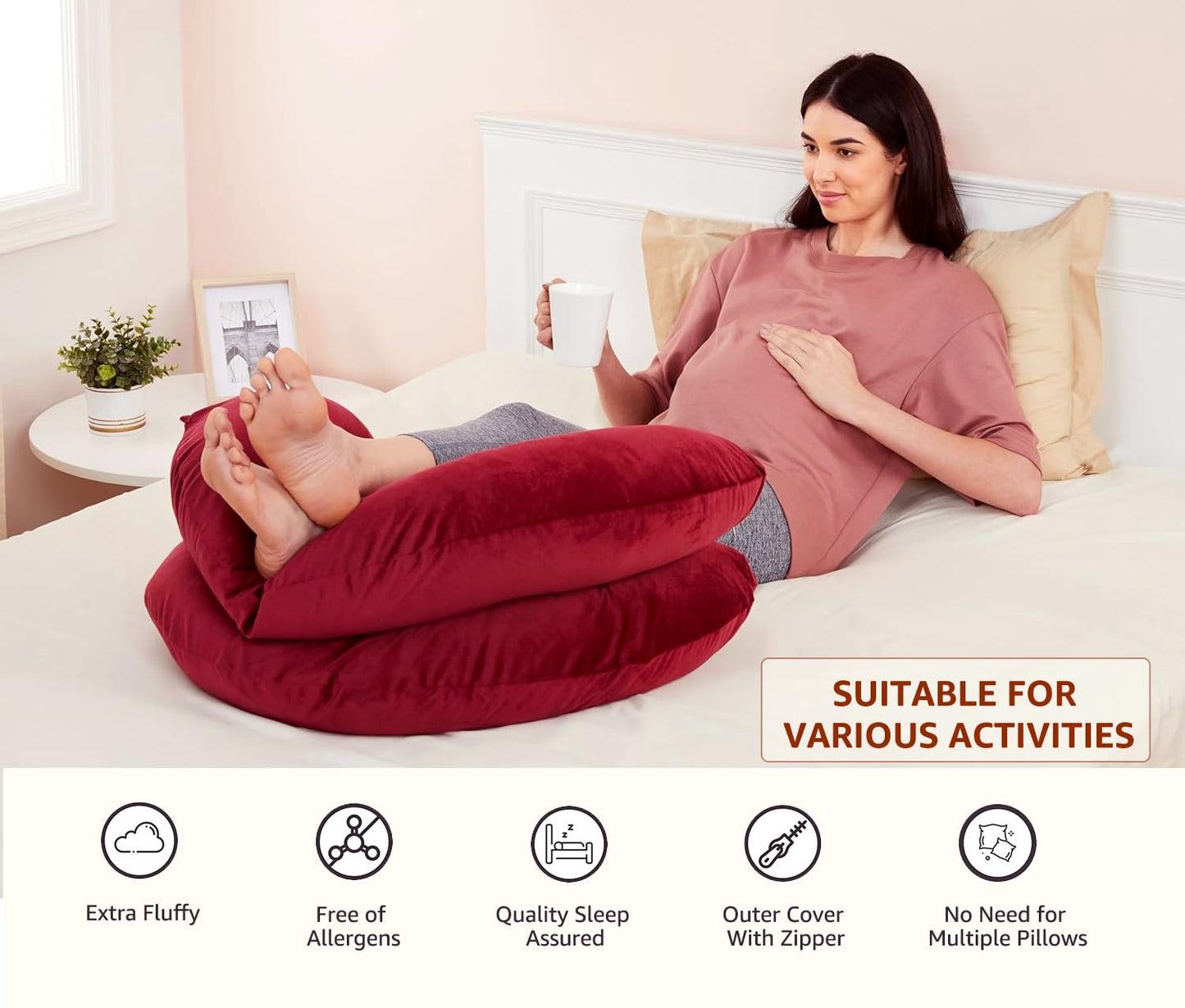 C Shape Fully Comfortable Microfibre Solid Pregnancy Pillow (Maroon)