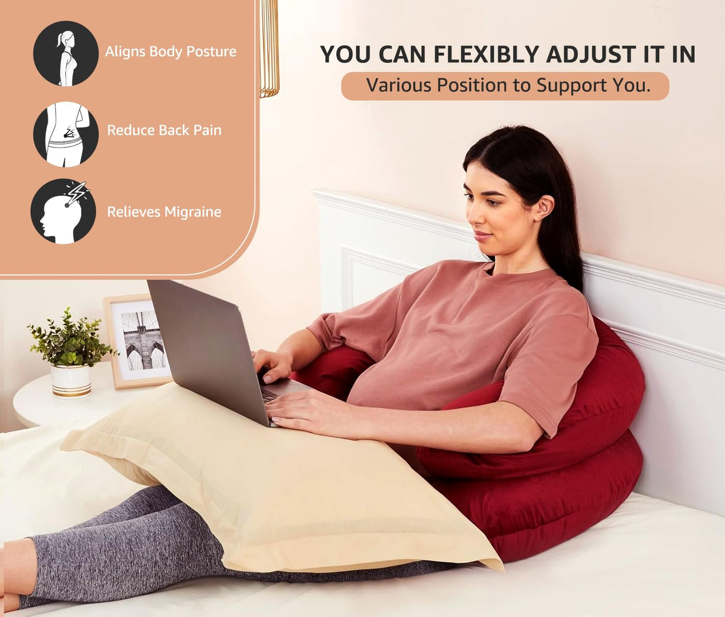 C Shape Fully Comfortable Microfibre Solid Pregnancy Pillow (Maroon)