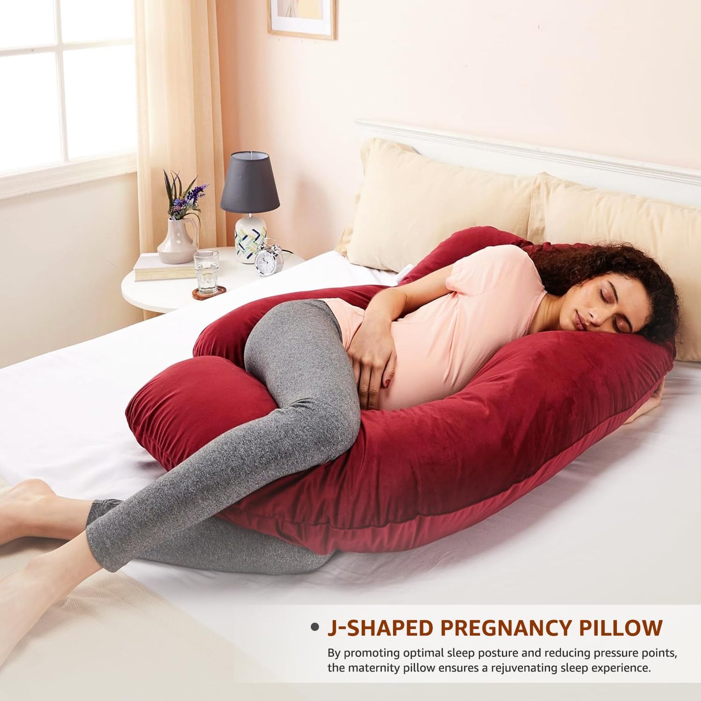 J Shape Pregnancy Pillow for Women (Maroon)