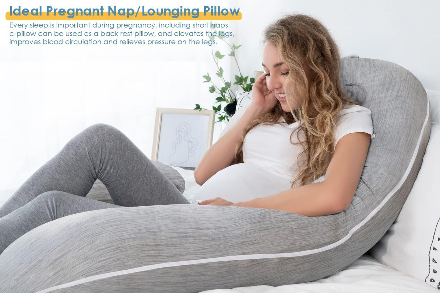 C Shape Fully Comfortable Microfibre Solid Pregnancy Pillow (Grey)