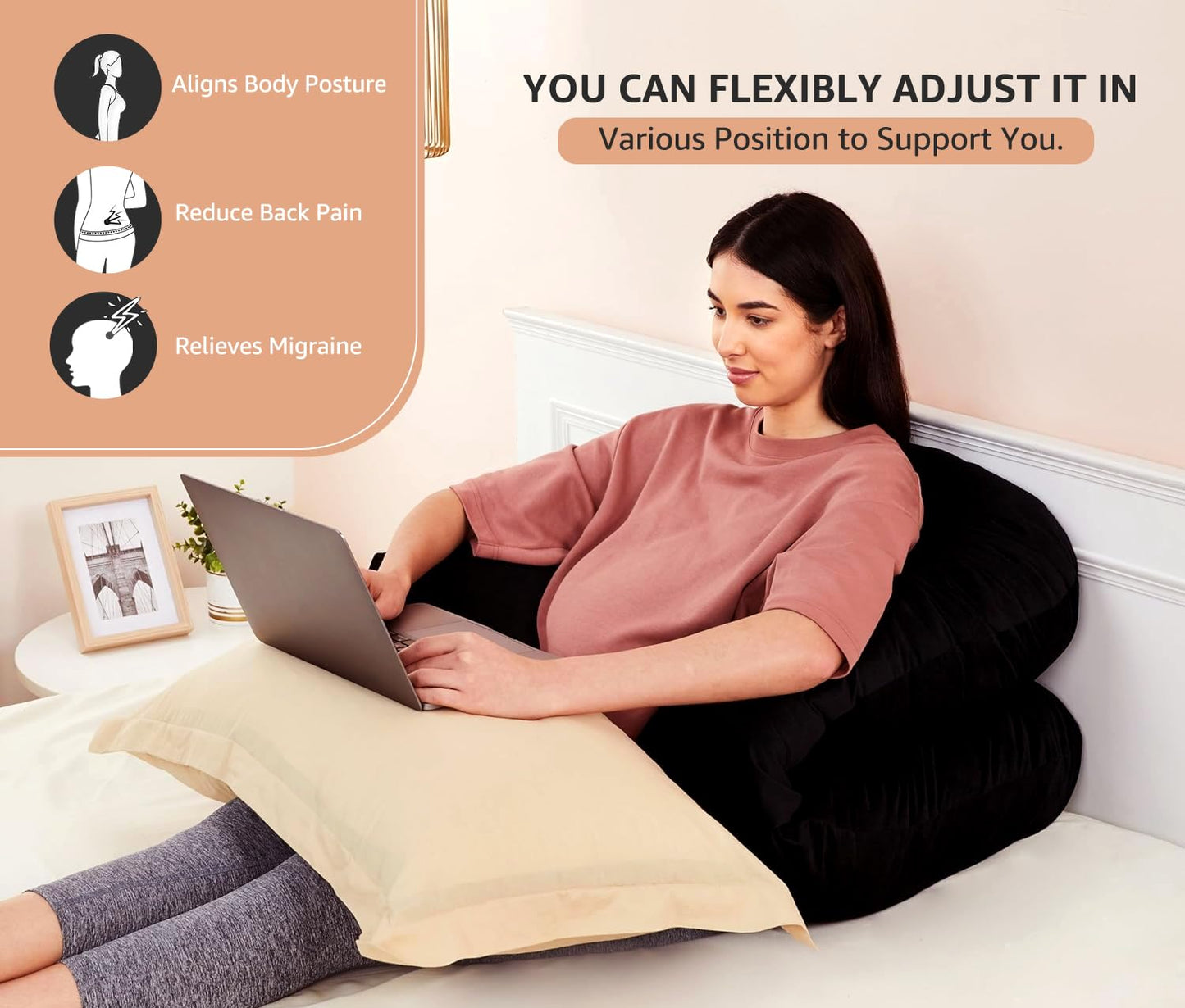 U Shape Fully Comfortable Microfibre Solid Pregnancy Pillow for Women (Black)