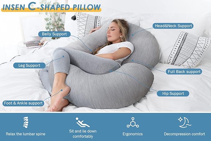 C Shape Fully Comfortable Microfibre Solid Pregnancy Pillow (Grey)