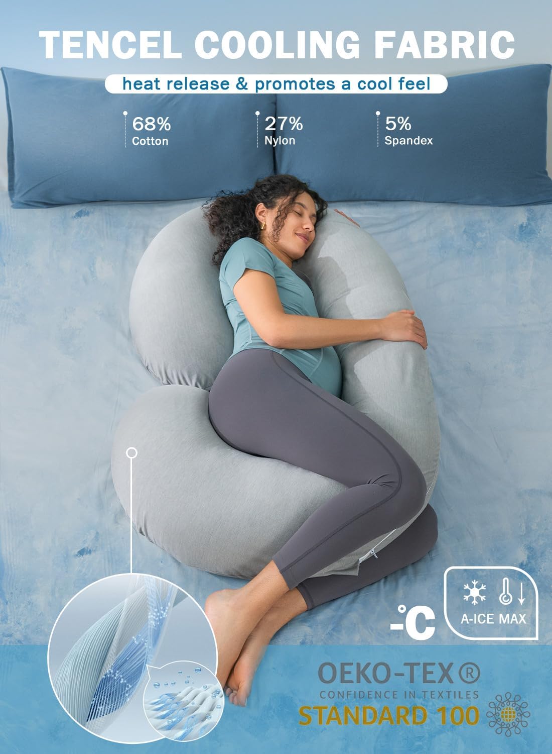 C Shape Fully Comfortable Microfibre Solid Pregnancy Pillow (Grey)