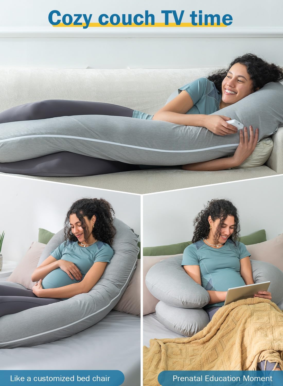 C Shape Fully Comfortable Microfibre Solid Pregnancy Pillow (Grey)