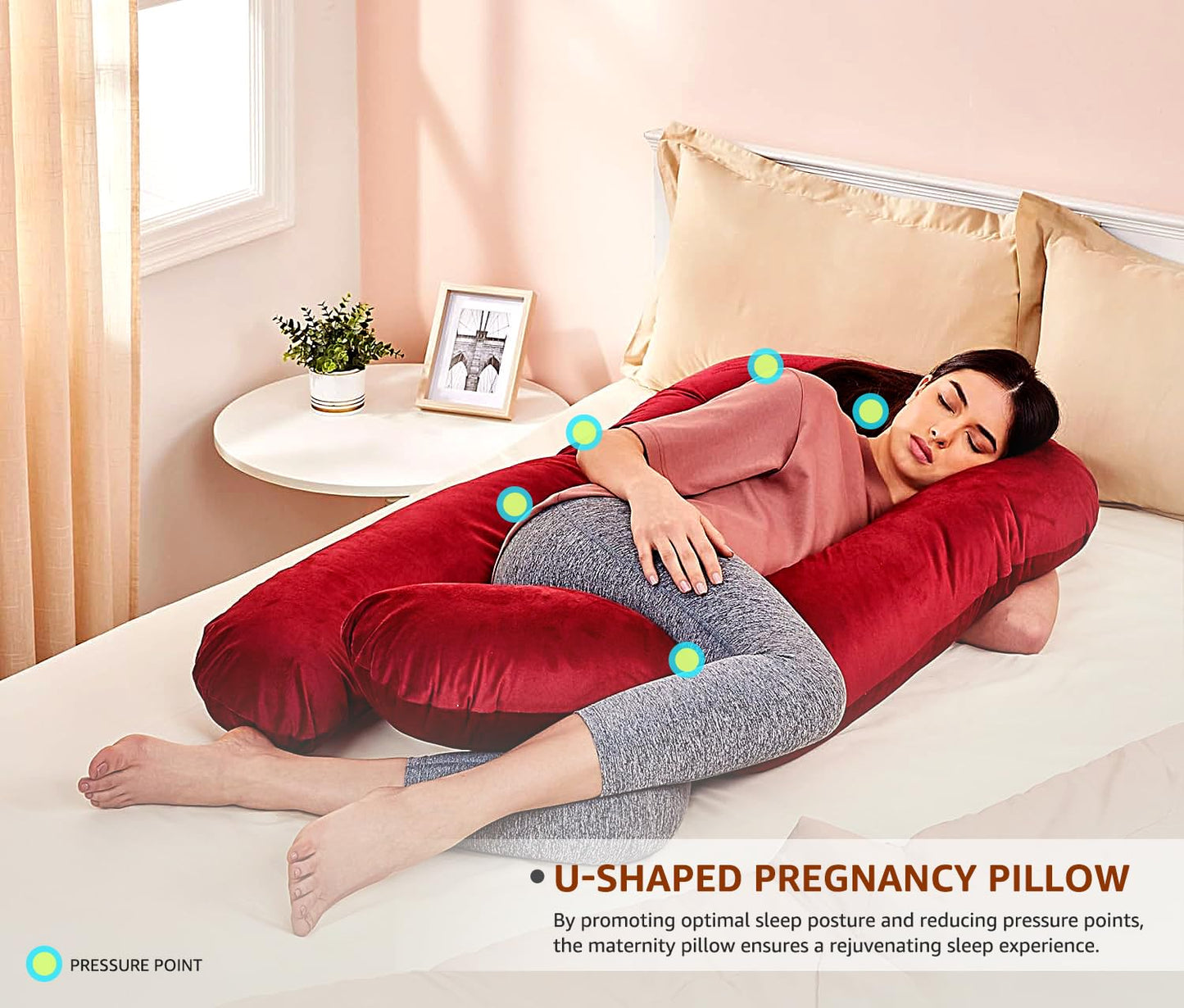 U Shape Fully Comfortable Microfibre Solid Pregnancy Pillow (Maroon)