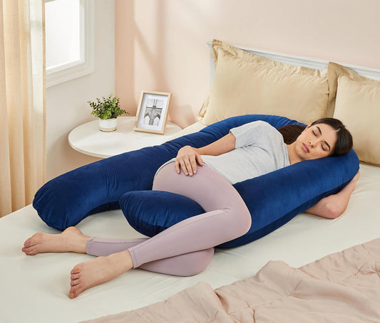 U Shape Fully Comfortable Microfibre Solid Pregnancy Pillow (Blue)