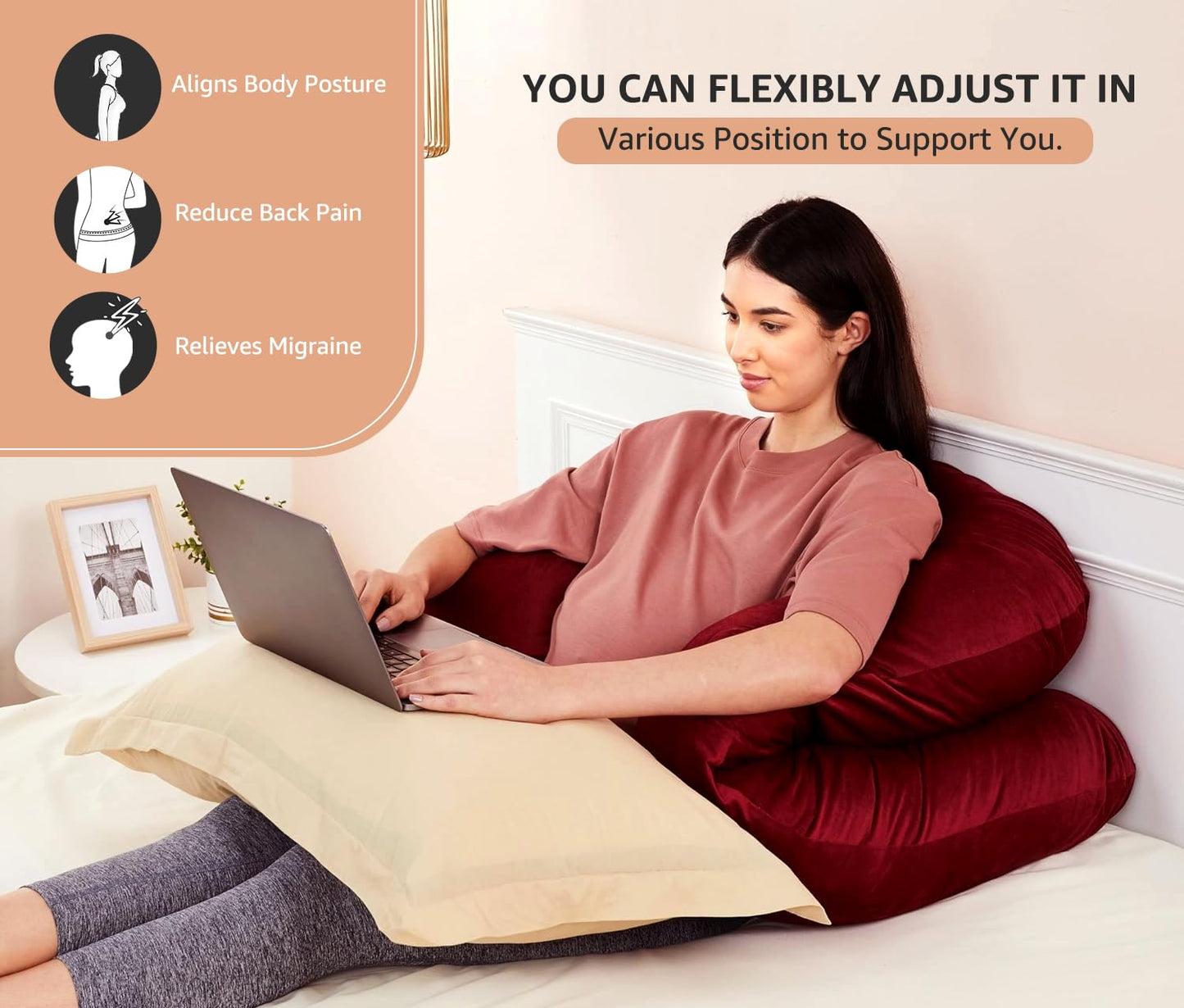 U Shape Fully Comfortable Microfibre Solid Pregnancy Pillow (Maroon)