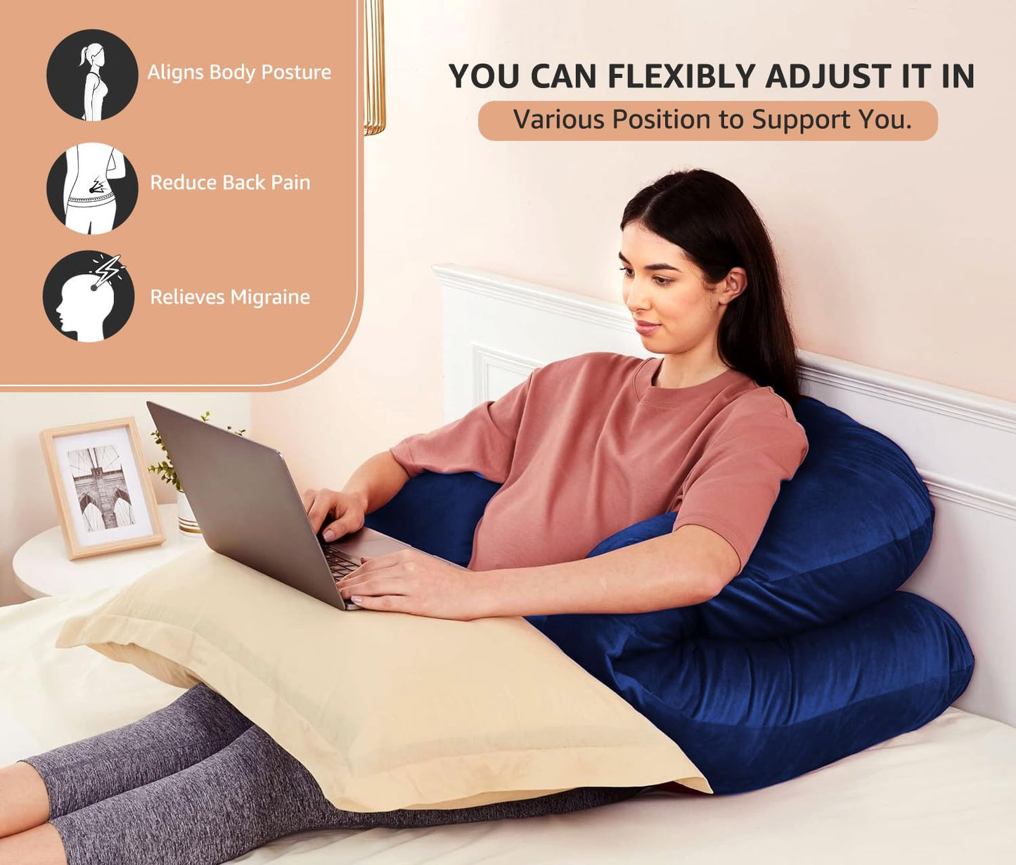 U Shape Fully Comfortable Microfibre Solid Pregnancy Pillow (Blue)