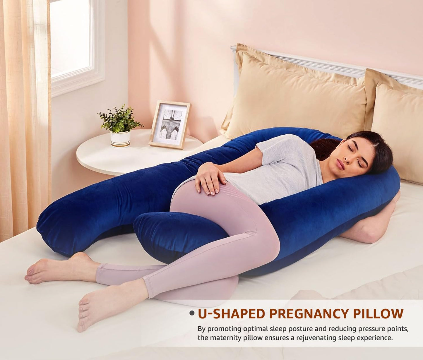 U Shape Fully Comfortable Microfibre Solid Pregnancy Pillow (Blue)