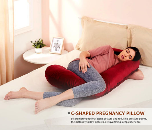 C Shape Fully Comfortable Microfibre Solid Pregnancy Pillow (Maroon)