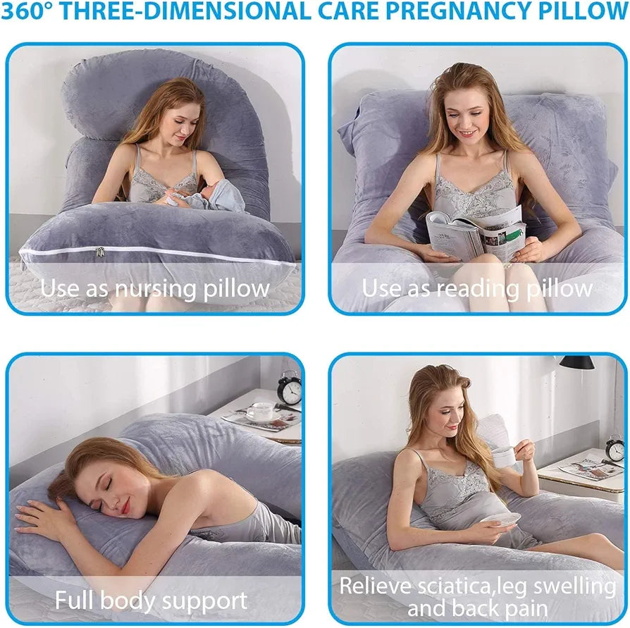 J Shape Fully Comfortable Microfibre Solid Pregnancy Pillow (Grey)