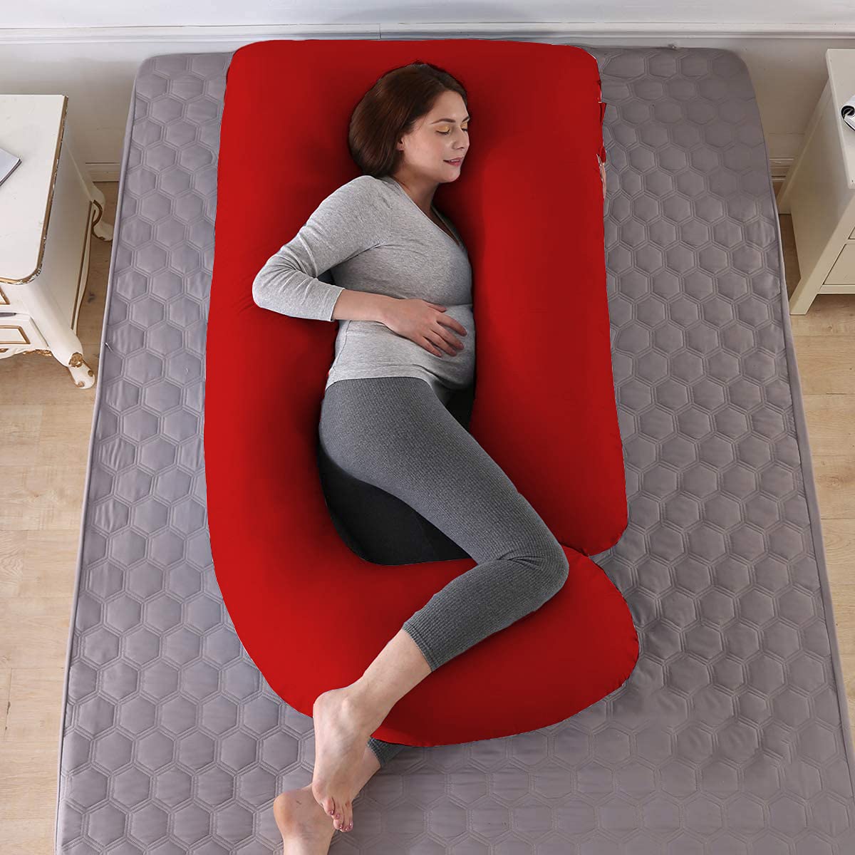 J Shape Comfortable Premium Quality Pregnancy Pillow For Women (Red)