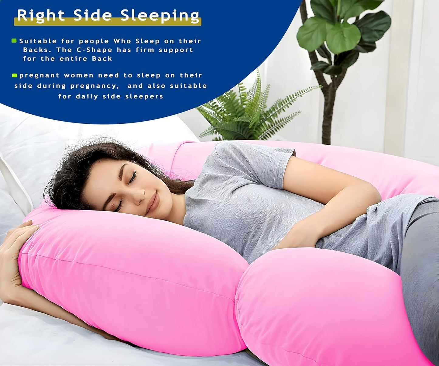 C shape Fully Comfortable Microfibre Solid Pregnancy Pillow for Women (Pink)