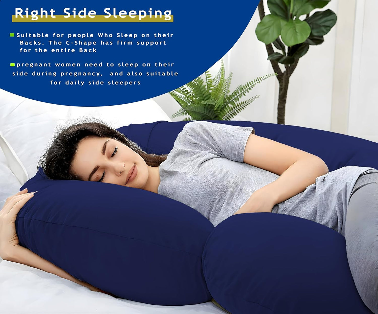 C Shape Comfortable Microfibre Solid Pregnancy Pillow (Blue)