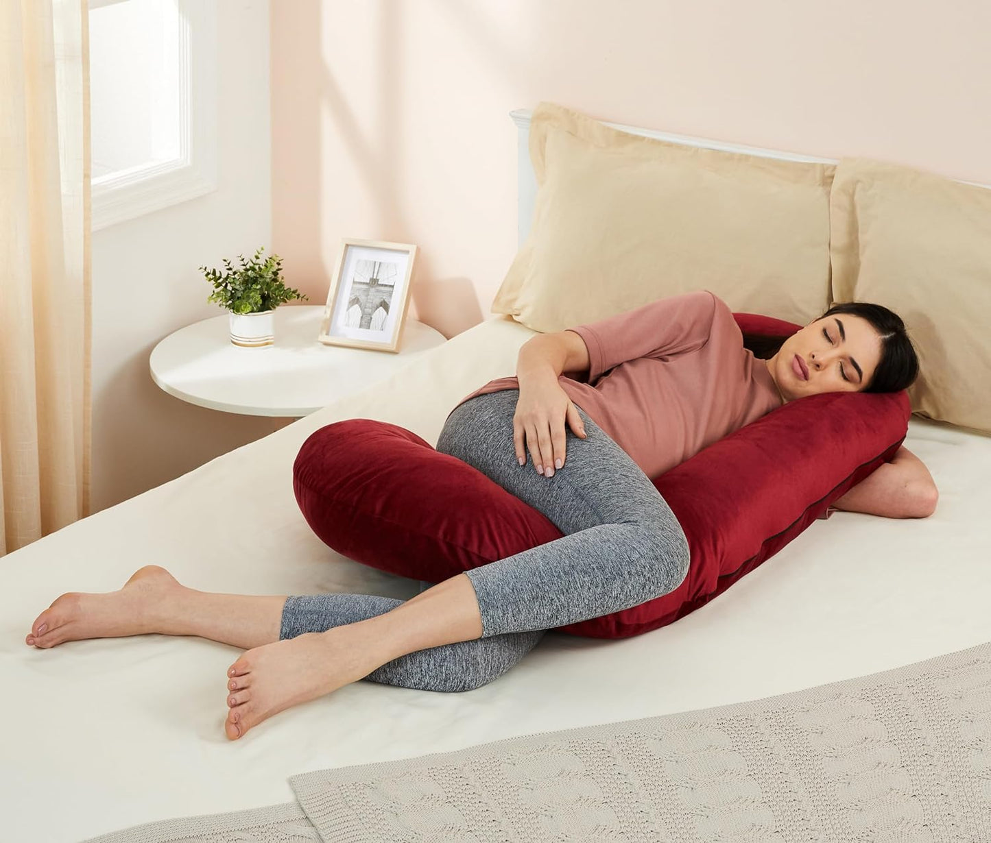 C Shape Fully Comfortable Microfibre Solid Pregnancy Pillow (Maroon)