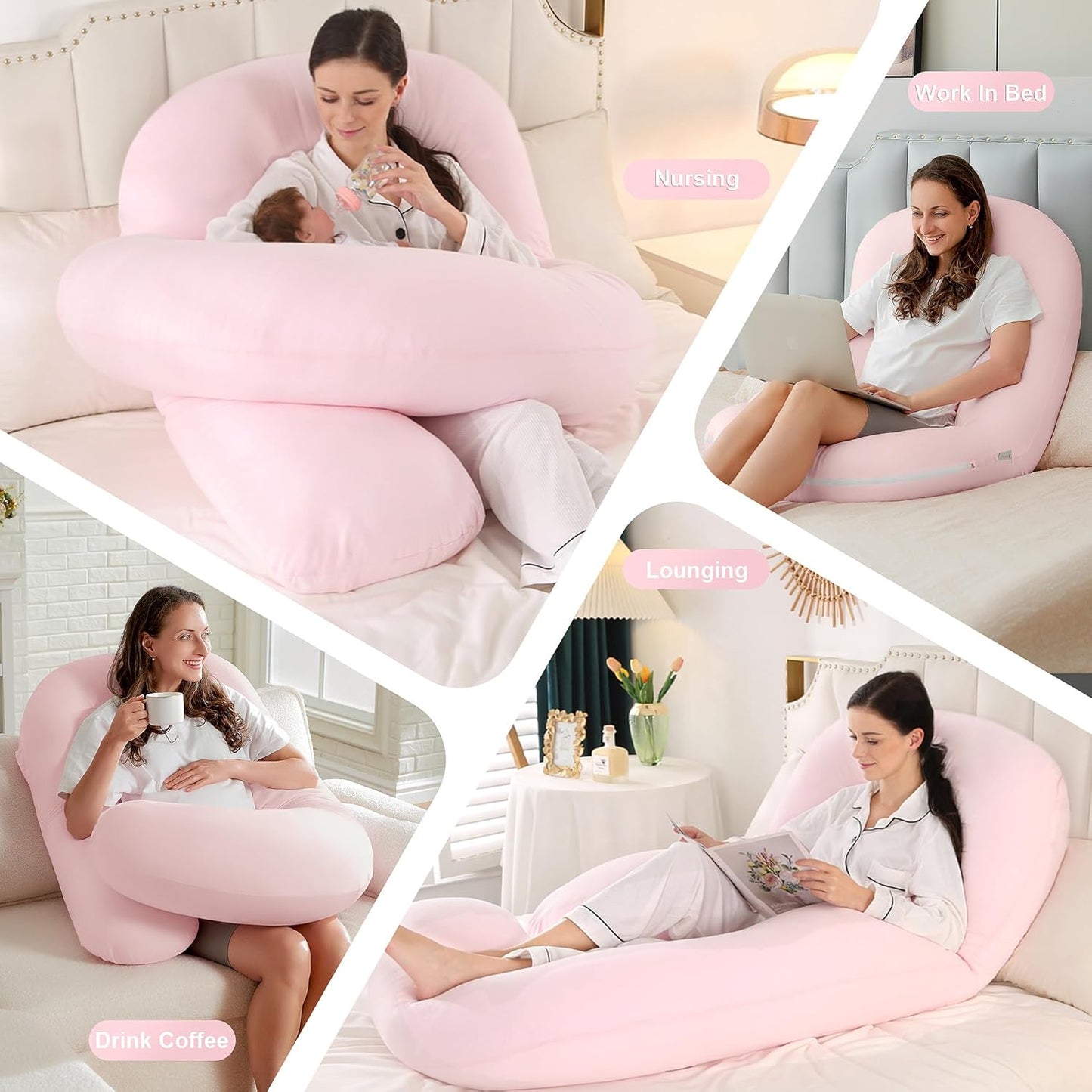 J Shape Fully Comfortable Microfibre Solid Pregnancy Pillow for Women (Pink)