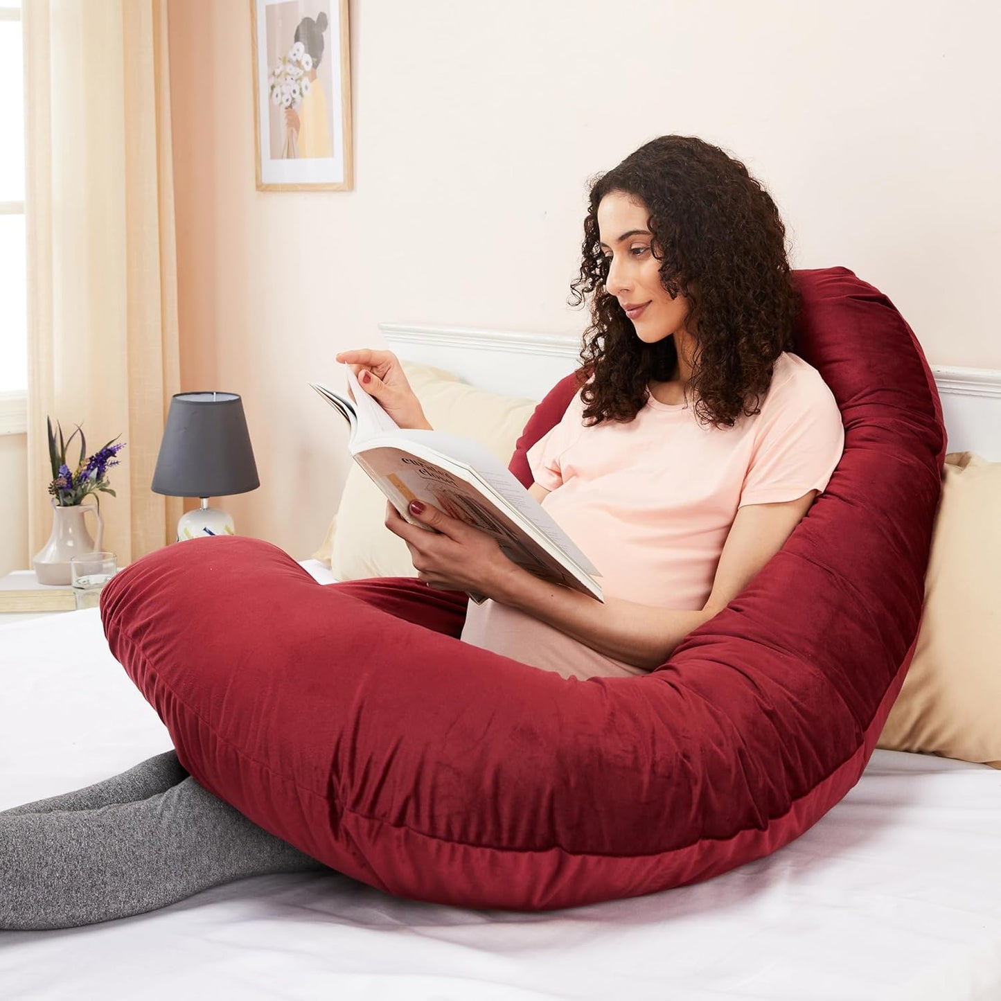 J Shape Pregnancy Pillow for Women (Maroon)